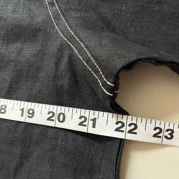 ONQUE Casuals Black LINEN Jacket 3/4 Sleeve Size Large Wood Buttons Front Pocket - Picture 7 of 8